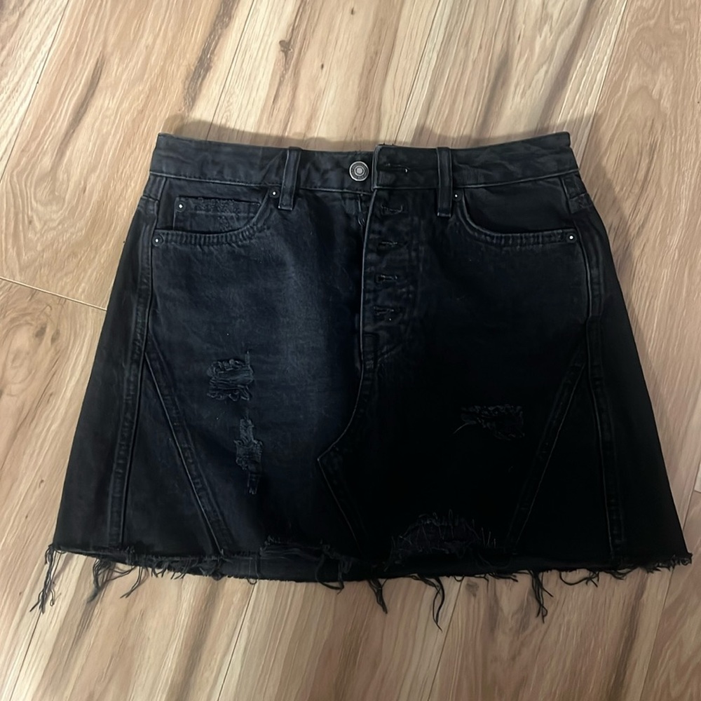We The Free Denim Mini Skirt in Black Button Fly